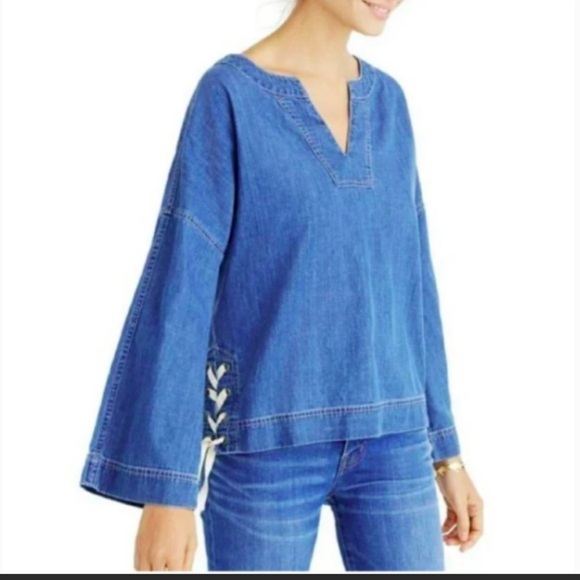 Madewell Denim Top Women Size Small Boxy Oversized Tide sides  down sleeves new - Picture 1 of 12
